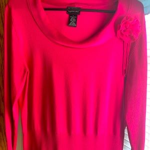 Rafaela light weight three-quarter length sleeve, fuchsia sweater with bow